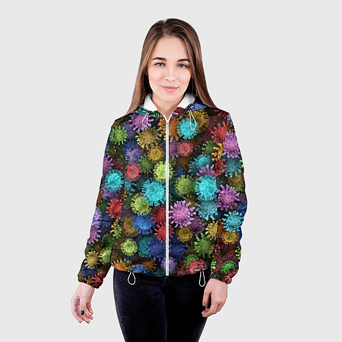 Женская куртка Разноцветные вирусы / 3D-Белый – фото 4