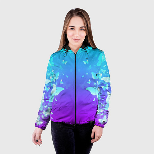 Женская куртка НЕОНОВЫЕ БАБОЧКИ / 3D-Черный – фото 4