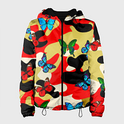 Куртка с капюшоном женская Камуфляжные бабочки, цвет: 3D-черный
