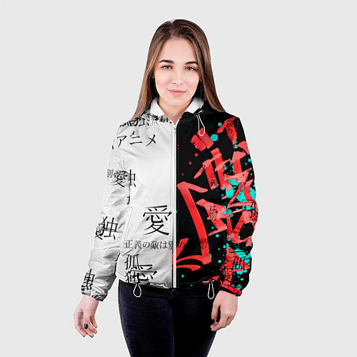 Женская куртка Японские надписи / 3D-Белый – фото 4