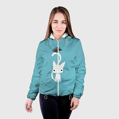 Женская куртка Белый котик и воробушек / 3D-Белый – фото 4