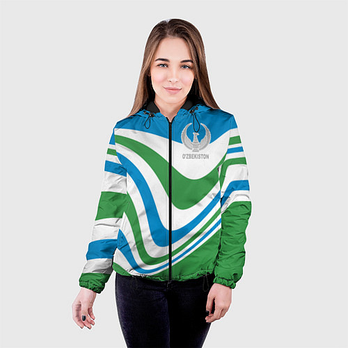 Женская куртка Узбекистан - герб страны / 3D-Черный – фото 4