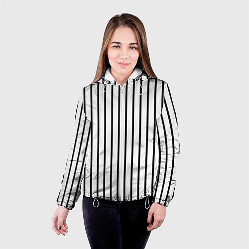 Женская куртка Чёрные и белые полосы / 3D-Белый – фото 4