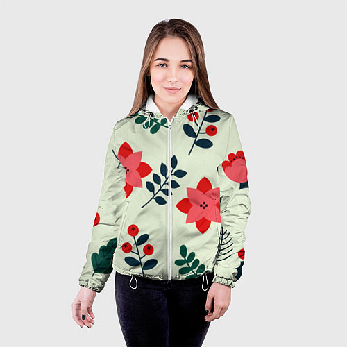 Женская куртка Цветы, ягоды, листья / 3D-Белый – фото 4