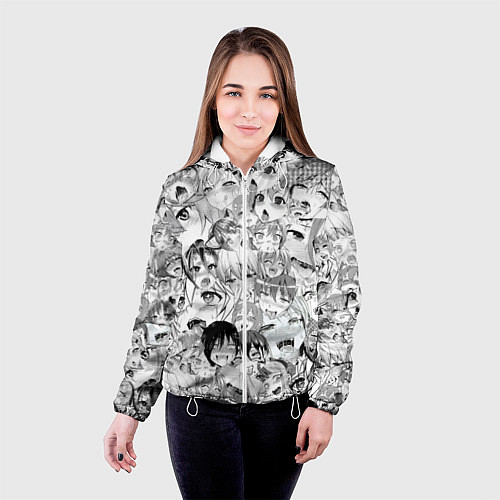 Женская куртка Ahegao monochrome / 3D-Белый – фото 4