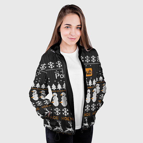 Женская куртка Christmas PornHub / 3D-Черный – фото 3
