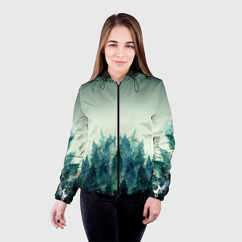 Женская куртка Акварельный лес градиент / 3D-Черный – фото 4