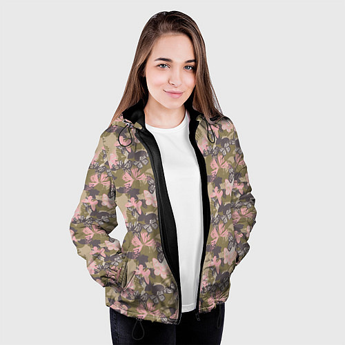 Женская куртка Камуфляж с бабочками / 3D-Черный – фото 3