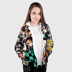 Куртка с капюшоном женская Клинок рассекающий демонов, цвет: 3D-белый — фото 2