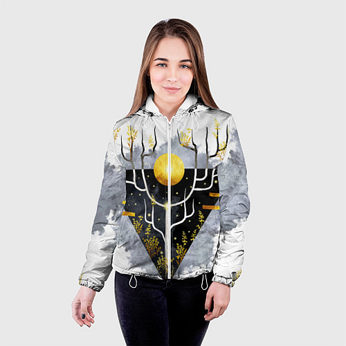Женская куртка Графит и золото: дерево жизни / 3D-Белый – фото 4