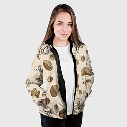 Куртка с капюшоном женская Кофейный узор на светлом, цвет: 3D-черный — фото 2