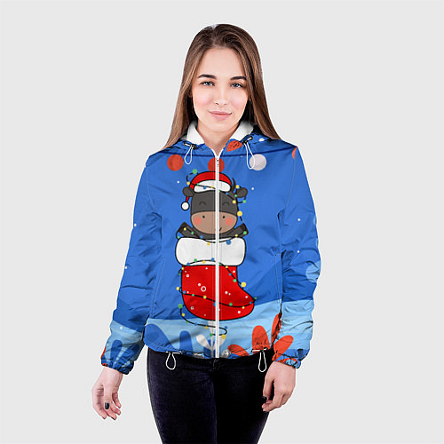 Женская куртка Бык в новогоднем носке / 3D-Белый – фото 4