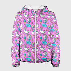 Куртка с капюшоном женская Единороги и пончики, цвет: 3D-белый