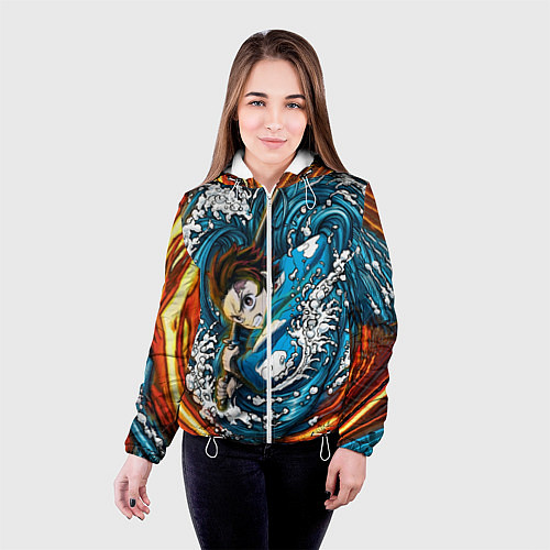 Женская куртка Танджиро Камадо Клинок демонов / 3D-Белый – фото 4