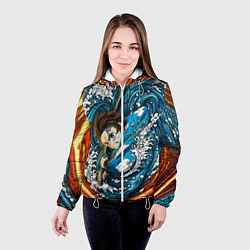 Куртка с капюшоном женская Танджиро Камадо Клинок демонов, цвет: 3D-белый — фото 2