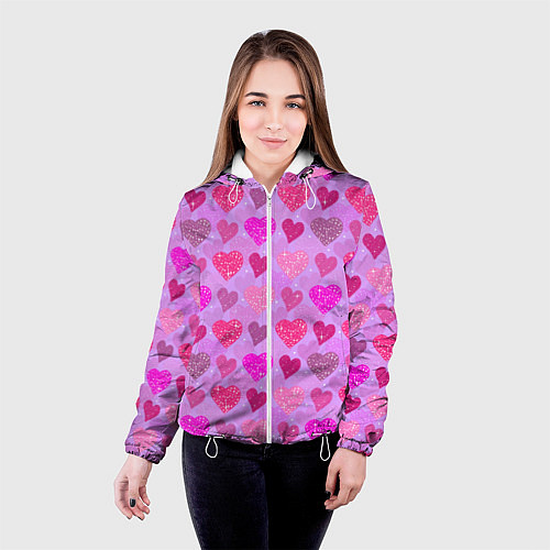 Женская куртка Розовые сердечки / 3D-Белый – фото 4