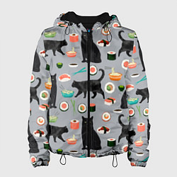 Куртка с капюшоном женская Котики и Суши, цвет: 3D-черный