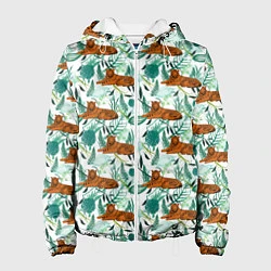 Куртка с капюшоном женская Цветы и Тигр Паттерн, цвет: 3D-белый