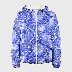 Куртка с капюшоном женская Голубые и синие розы, цвет: 3D-белый