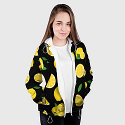 Куртка с капюшоном женская Лимоны на чёрном, цвет: 3D-белый — фото 2