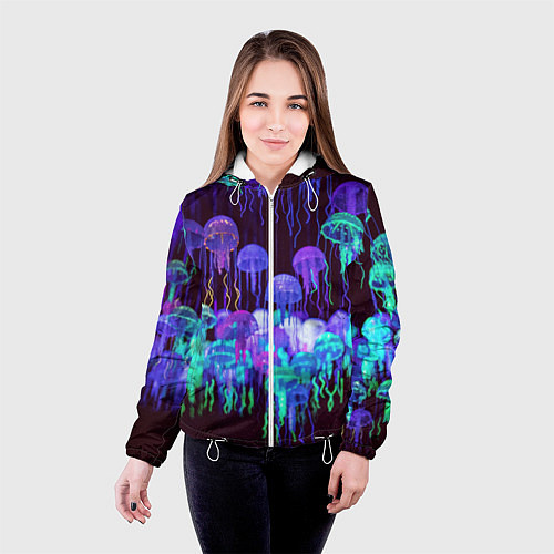 Женская куртка Неоновые медузы / 3D-Белый – фото 4