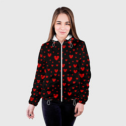 Куртка с капюшоном женская Красные сердца, цвет: 3D-белый — фото 2