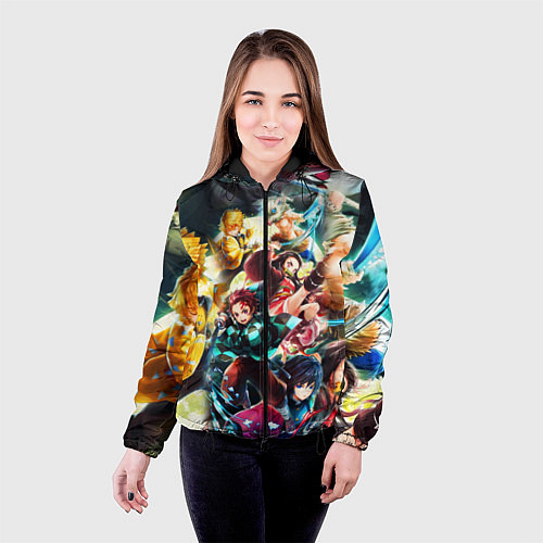 Женская куртка КЛИНОК РАССЕКАЮЩИЙ ДЕМОНОВ ПЕРСОНАЖИ / 3D-Черный – фото 4