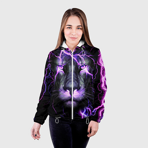 Женская куртка НЕОНОВЫЙ ЛЕВ NEON LION / 3D-Белый – фото 4