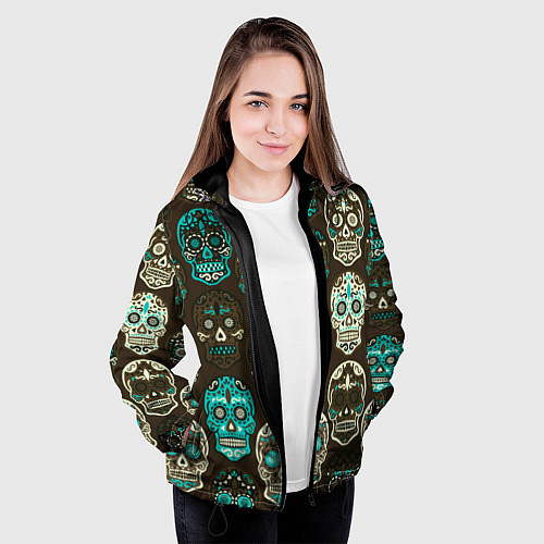 Женская куртка Черепа с узорами / 3D-Черный – фото 3