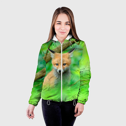 Женская куртка Лисенок в зеленом лесу / 3D-Белый – фото 4