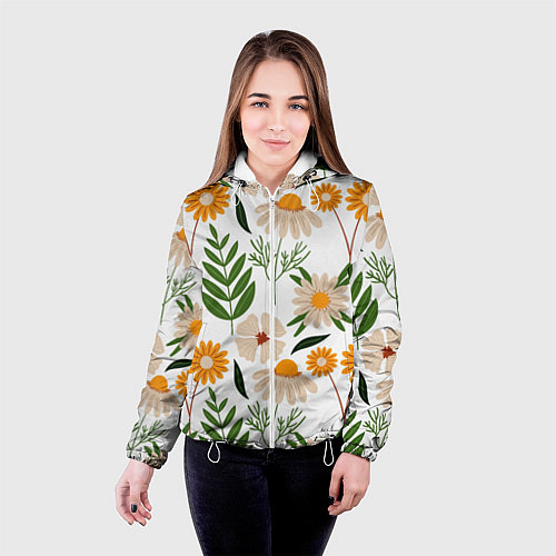 Женская куртка Цветы и листья / 3D-Белый – фото 4