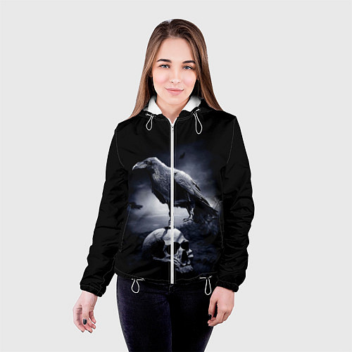 Женская куртка ЧЕРЕП И ВОРОН / 3D-Белый – фото 4