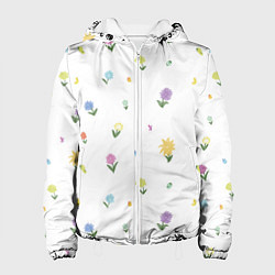 Куртка с капюшоном женская Цветы и бабочки, цвет: 3D-белый