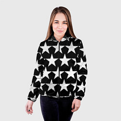 Куртка с капюшоном женская Белые звёзды на чёрном фоне 2, цвет: 3D-черный — фото 2