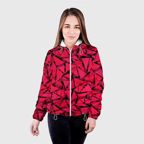 Женская куртка Красно-черный полигональный / 3D-Белый – фото 4