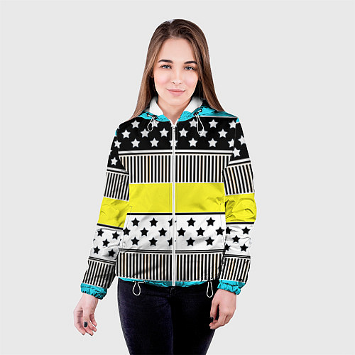 Женская куртка Неоновый яркий полосатый узор / 3D-Белый – фото 4