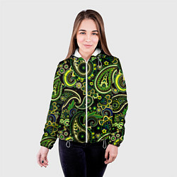 Куртка с капюшоном женская Ярко зеленые славянские узоры, цвет: 3D-белый — фото 2