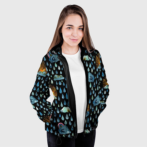 Женская куртка Дождливая осень Солнце, облака / 3D-Черный – фото 3