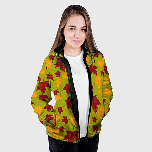 Женская куртка Осенние листья клён и дуб / 3D-Черный – фото 3