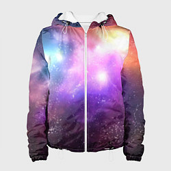 Куртка с капюшоном женская Космос, сияние и звезды, цвет: 3D-белый