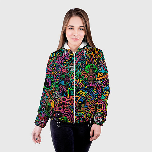 Женская куртка Кислотные узоры психоделика / 3D-Белый – фото 4