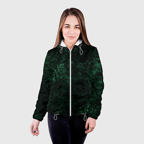 Женская куртка Темно-зеленый мраморный узор / 3D-Белый – фото 4