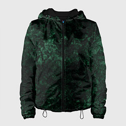 Куртка с капюшоном женская Темно-зеленый мраморный узор цвета 3D-черный — фото 1