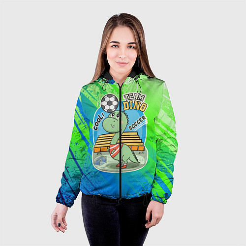 Женская куртка Динозаврик футболист / 3D-Черный – фото 4