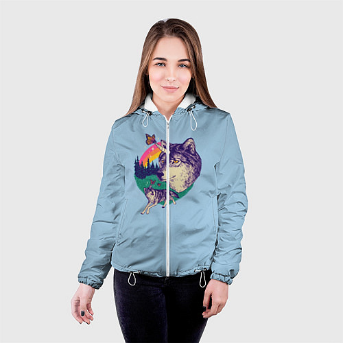 Женская куртка Волк единорог / 3D-Белый – фото 4