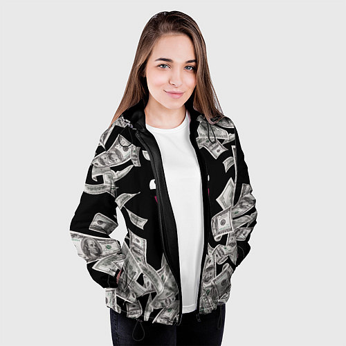 Женская куртка Деньги и купюры смайл / 3D-Черный – фото 3