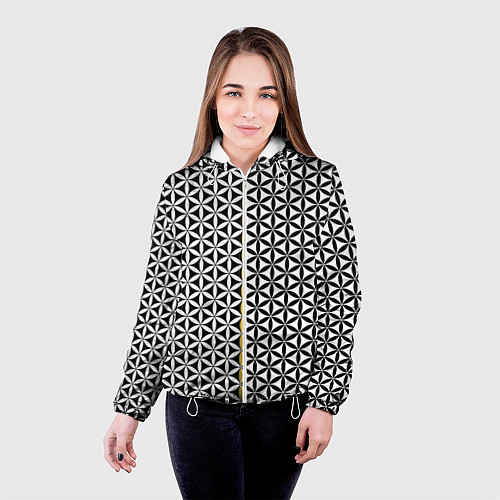 Женская куртка Цветок Жизни чёрно-белый / 3D-Белый – фото 4