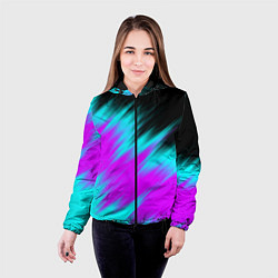 Куртка с капюшоном женская НЕОНОВЫЕ ПОЛОСЫ И НИЧЕГО ЛИШНЕГО NEON STRIPES, цвет: 3D-черный — фото 2