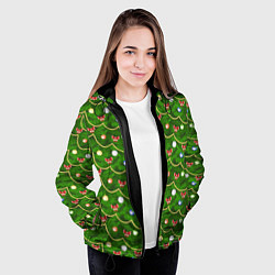 Куртка с капюшоном женская Новогодняя Ёлка с Игрушками, цвет: 3D-черный — фото 2
