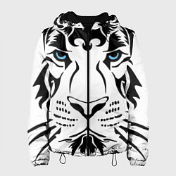 Куртка с капюшоном женская Водяной голубоглазый тигр, цвет: 3D-черный